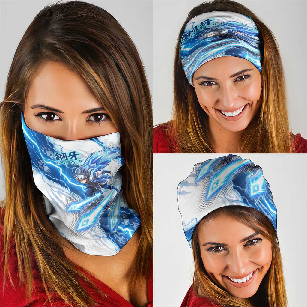 Koga Inuyasha Series Neck Gaiter Electric Storm Anime Style with Blue Wolf Spirit