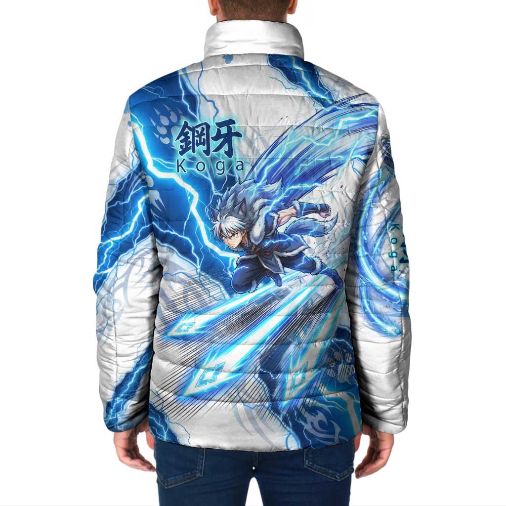 Koga Inuyasha Series Padded Jacket Electric Storm Anime Style with Blue Wolf Spirit