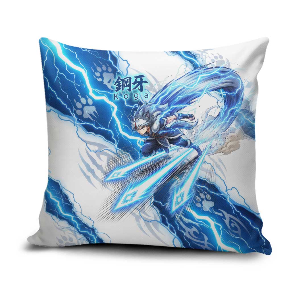 Koga Inuyasha Series Pillow Cover Electric Storm Anime Style with Blue Wolf Spirit