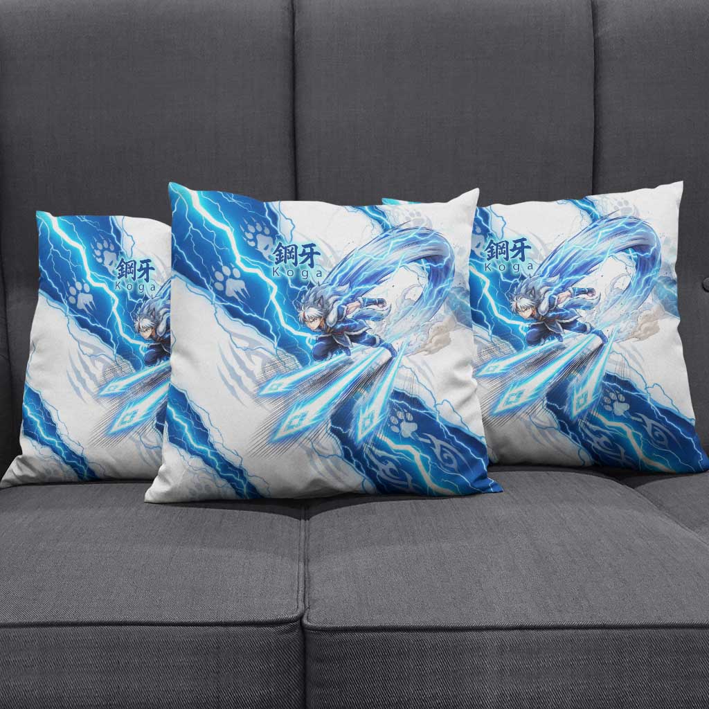 Koga Inuyasha Series Pillow Cover Electric Storm Anime Style with Blue Wolf Spirit