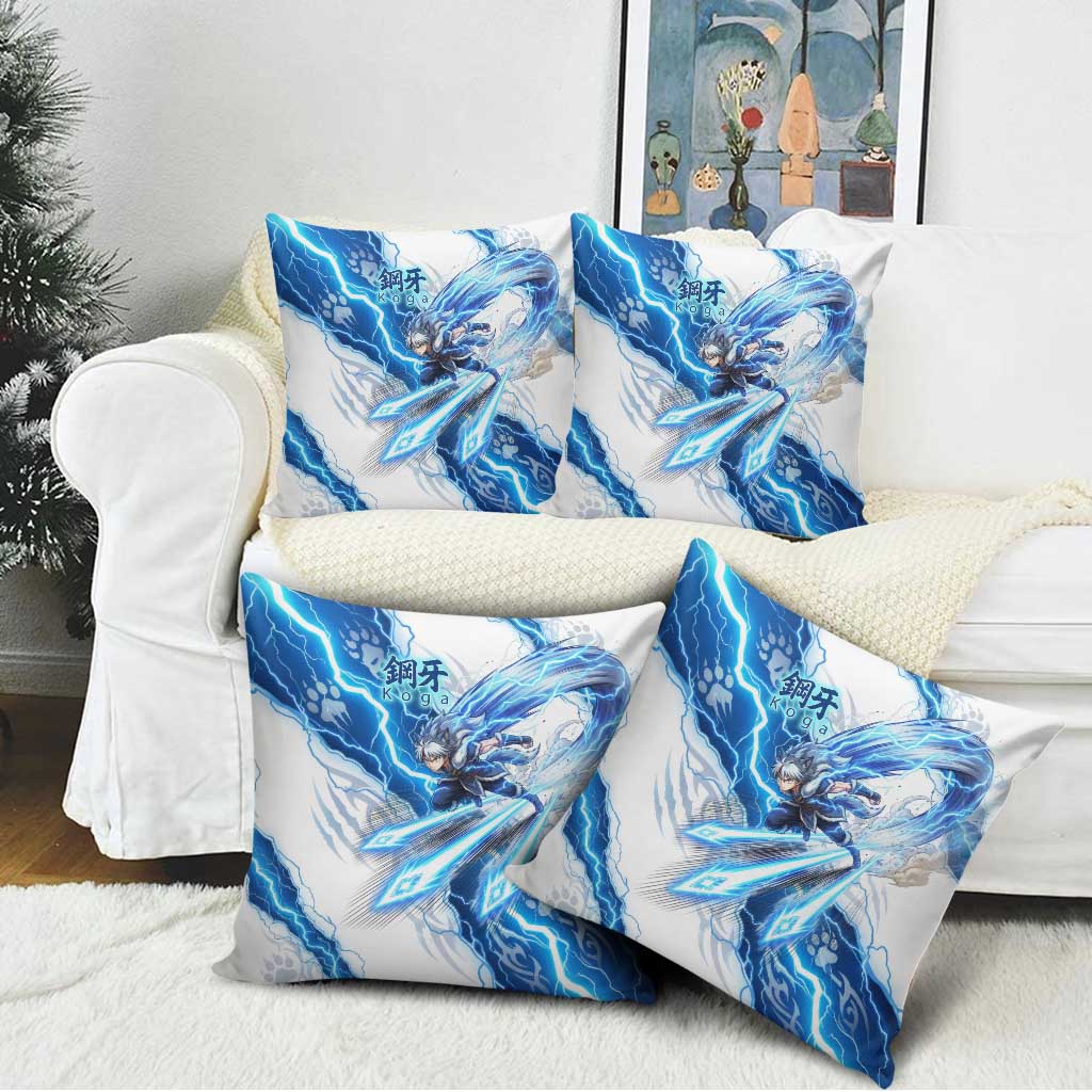 Koga Inuyasha Series Pillow Cover Electric Storm Anime Style with Blue Wolf Spirit