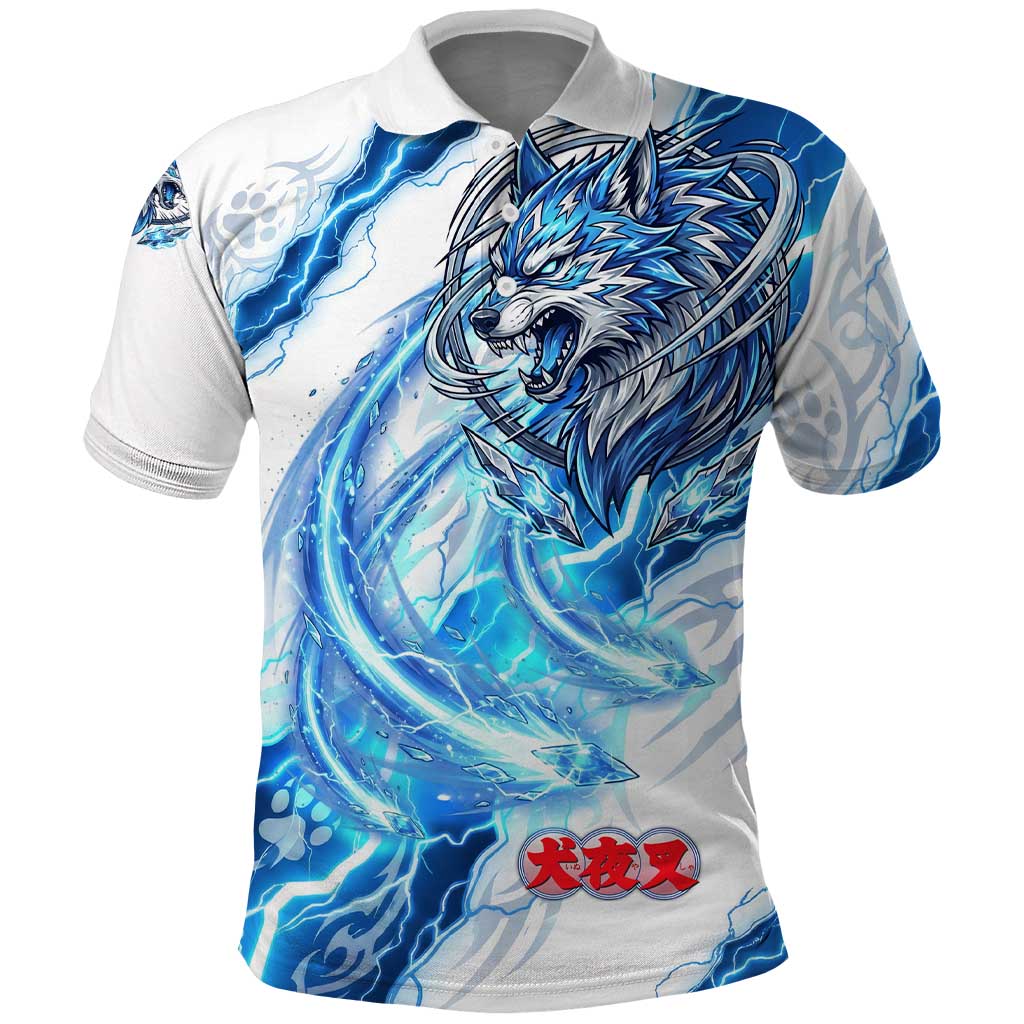 Koga Inuyasha Series Polo Shirt Electric Storm Anime Style with Blue Wolf Spirit