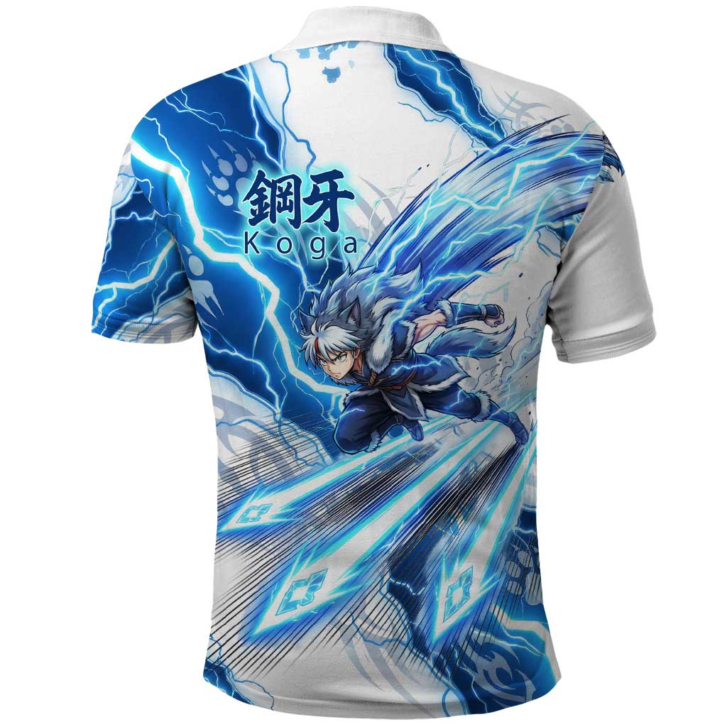 Koga Inuyasha Series Polo Shirt Electric Storm Anime Style with Blue Wolf Spirit
