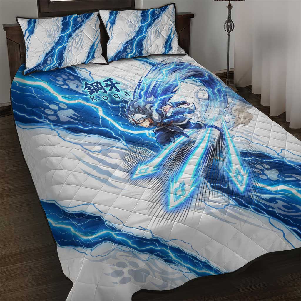 Koga Inuyasha Series Quilt Bed Set Electric Storm Anime Style with Blue Wolf Spirit
