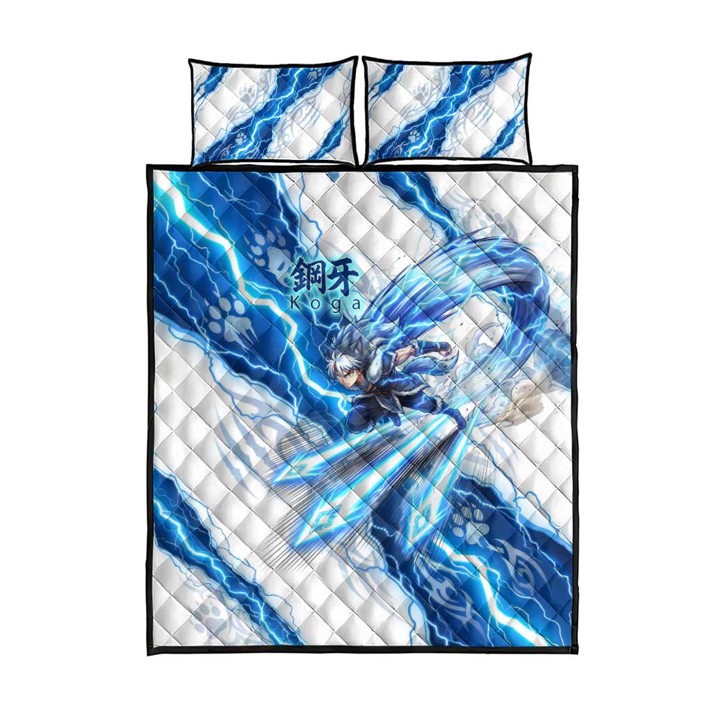 Koga Inuyasha Series Quilt Bed Set Electric Storm Anime Style with Blue Wolf Spirit