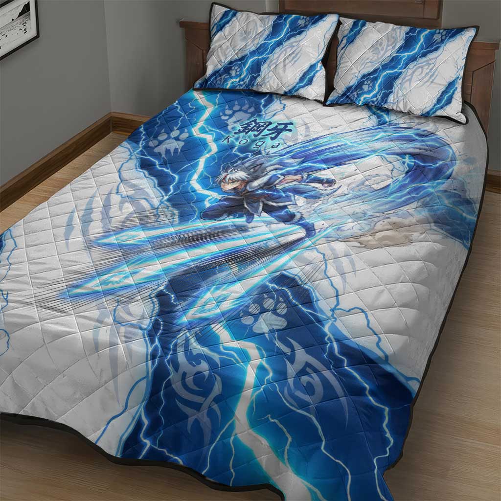 Koga Inuyasha Series Quilt Bed Set Electric Storm Anime Style with Blue Wolf Spirit