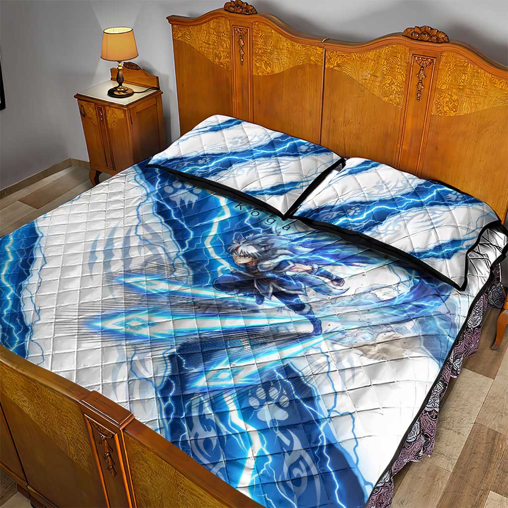 Koga Inuyasha Series Quilt Bed Set Electric Storm Anime Style with Blue Wolf Spirit