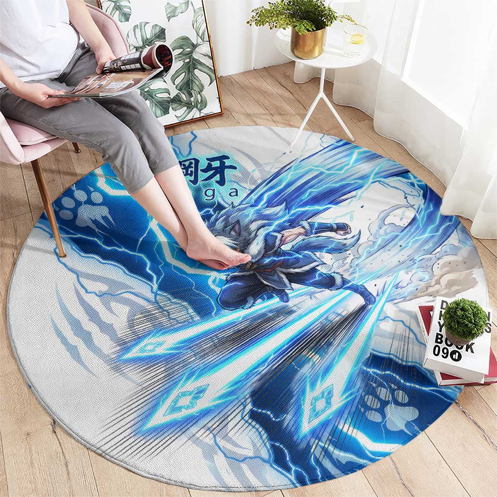 Koga Inuyasha Series Round Carpet Electric Storm Anime Style with Blue Wolf Spirit