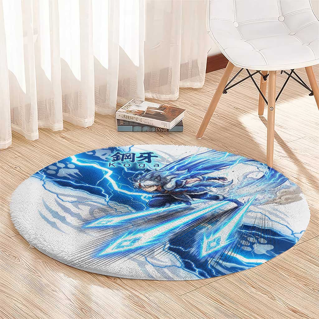 Koga Inuyasha Series Round Carpet Electric Storm Anime Style with Blue Wolf Spirit