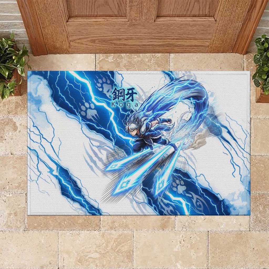 Koga Inuyasha Series Rubber Doormat Electric Storm Anime Style with Blue Wolf Spirit