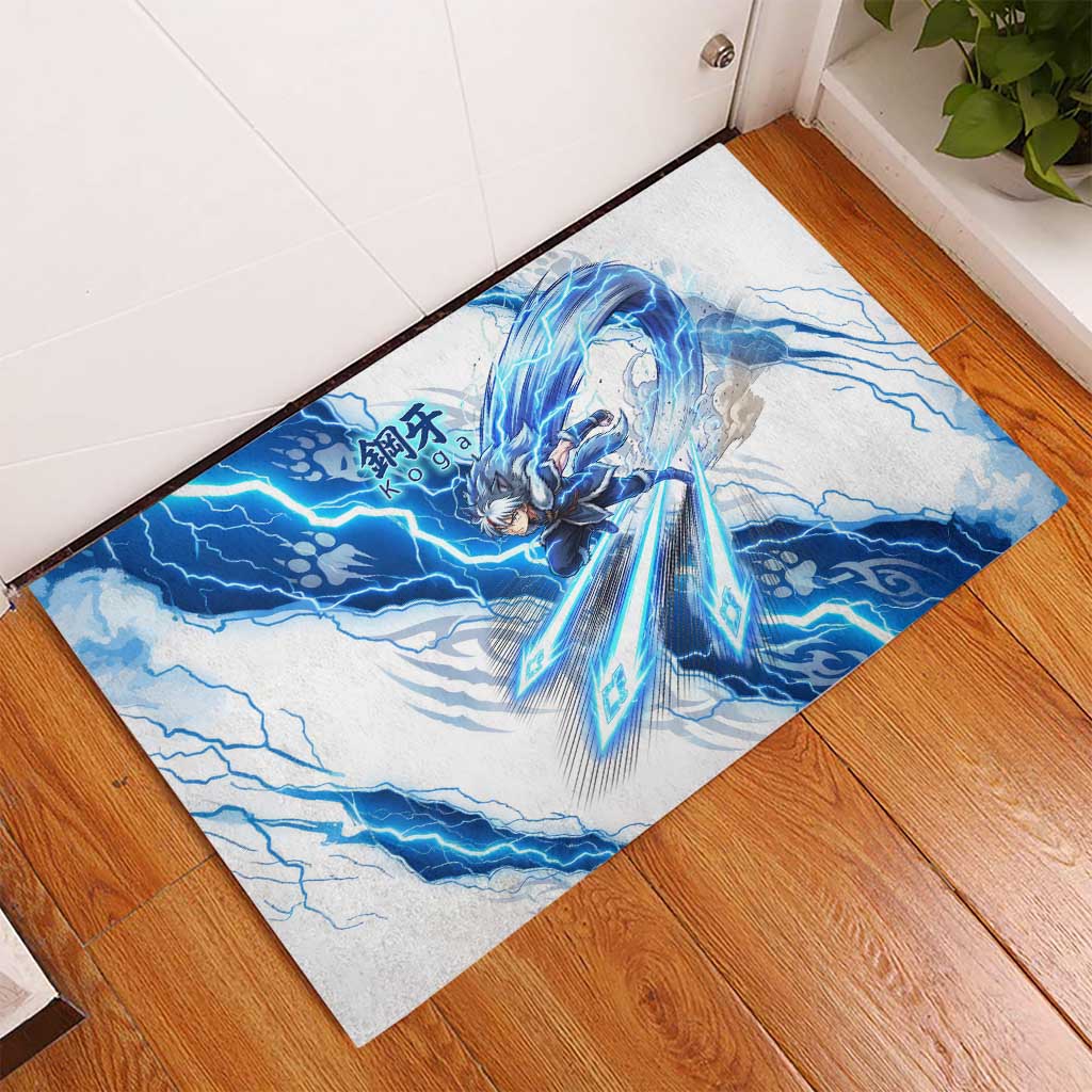 Koga Inuyasha Series Rubber Doormat Electric Storm Anime Style with Blue Wolf Spirit