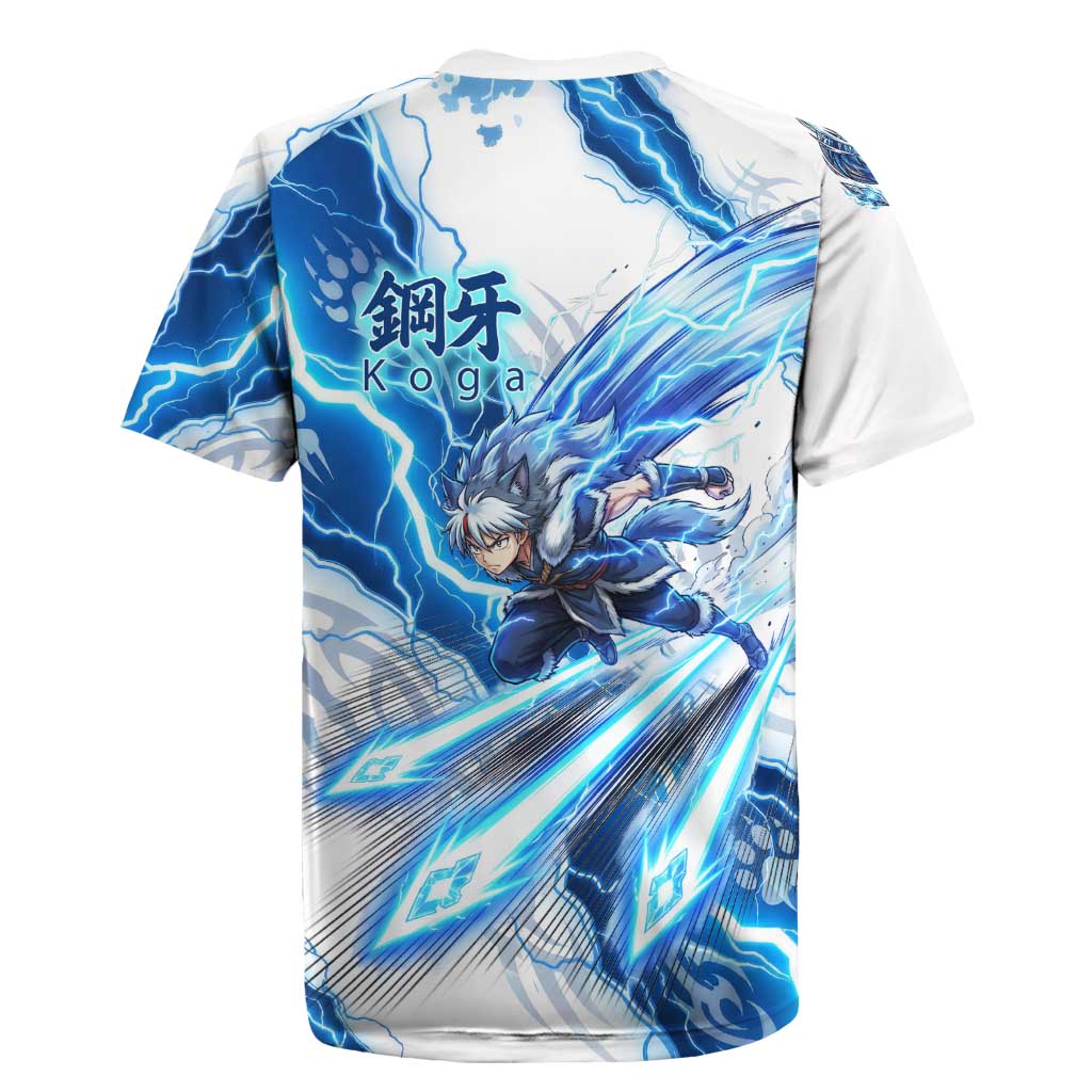 Koga Inuyasha Series Rugby Jersey Electric Storm Anime Style with Blue Wolf Spirit