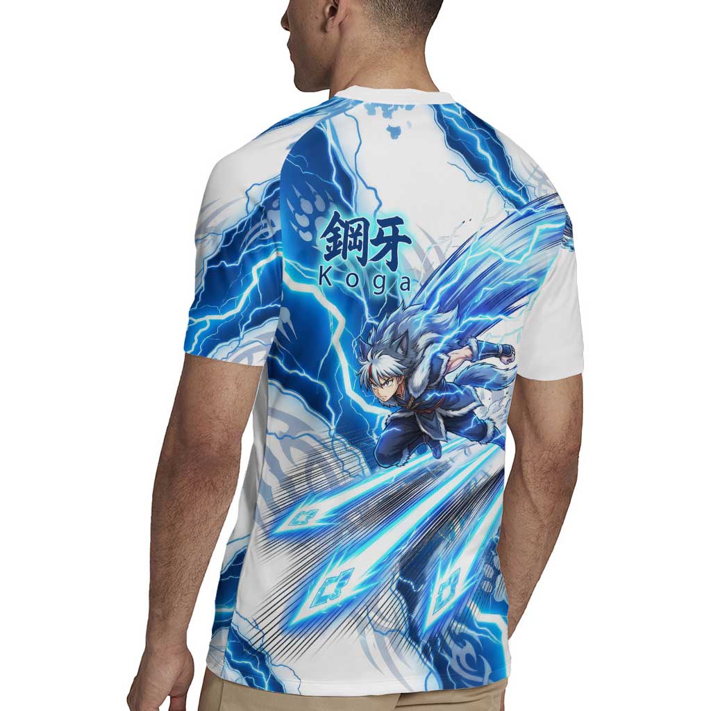 Koga Inuyasha Series Rugby Jersey Electric Storm Anime Style with Blue Wolf Spirit