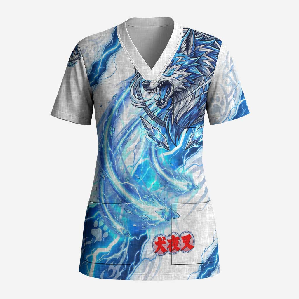 Koga Inuyasha Series Scrub Top Electric Storm Anime Style with Blue Wolf Spirit