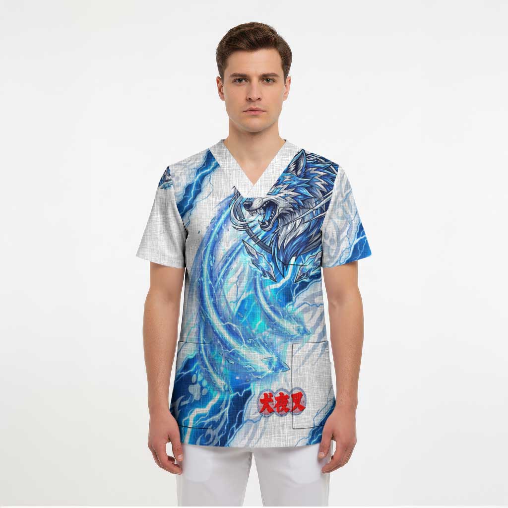 Koga Inuyasha Series Scrub Top Electric Storm Anime Style with Blue Wolf Spirit