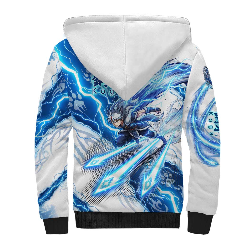 Koga Inuyasha Series Sherpa Hoodie Electric Storm Anime Style with Blue Wolf Spirit