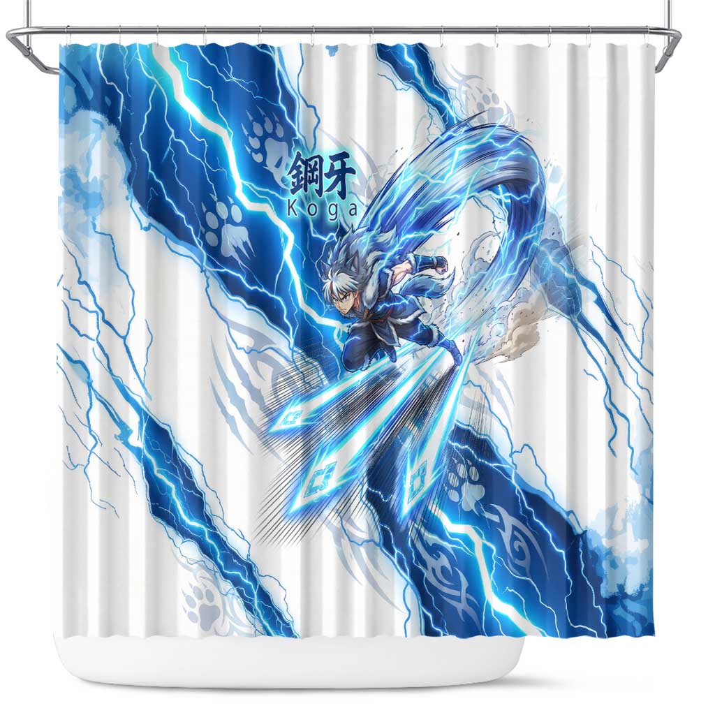 Koga Inuyasha Series Shower Curtain Electric Storm Anime Style with Blue Wolf Spirit