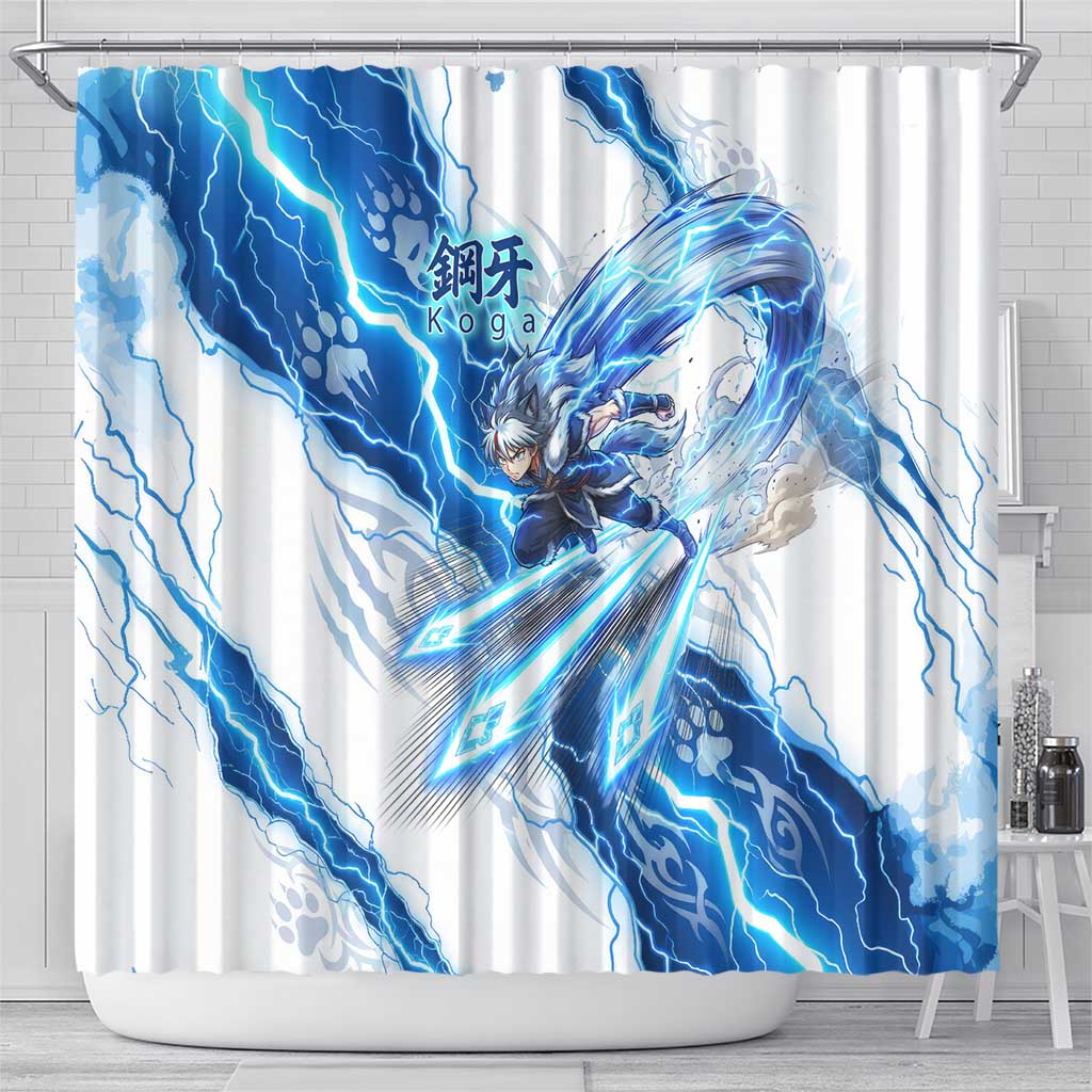 Koga Inuyasha Series Shower Curtain Electric Storm Anime Style with Blue Wolf Spirit