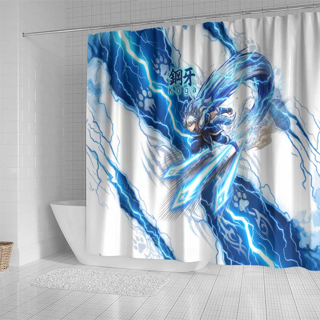 Koga Inuyasha Series Shower Curtain Electric Storm Anime Style with Blue Wolf Spirit