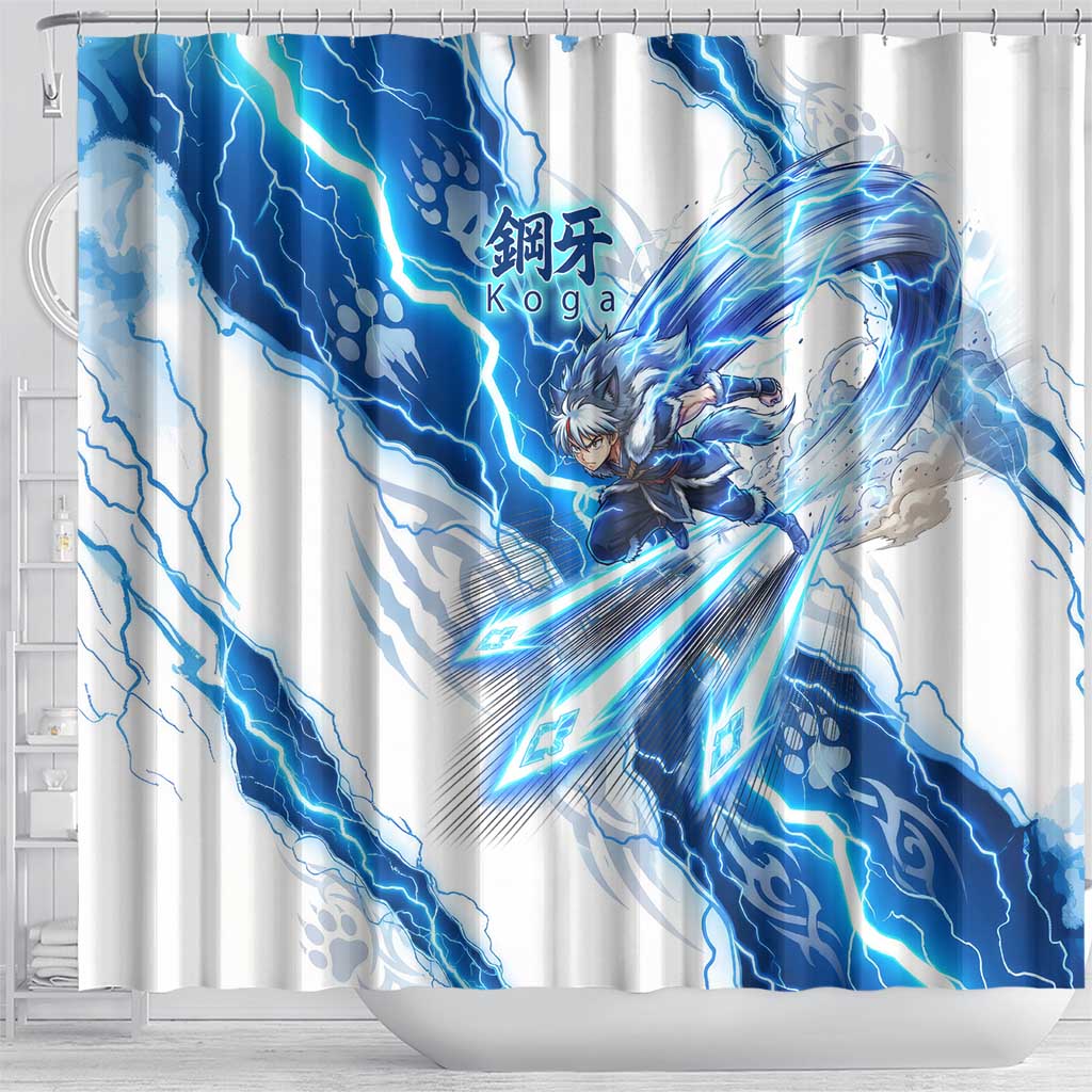 Koga Inuyasha Series Shower Curtain Electric Storm Anime Style with Blue Wolf Spirit