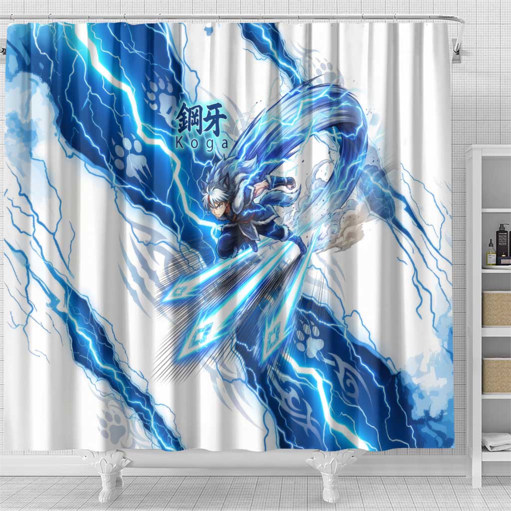 Koga Inuyasha Series Shower Curtain Electric Storm Anime Style with Blue Wolf Spirit