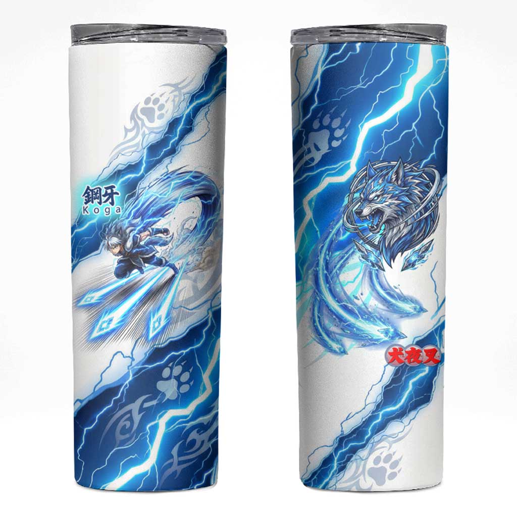 Koga Inuyasha Series Skinny Tumbler Electric Storm Anime Style with Blue Wolf Spirit