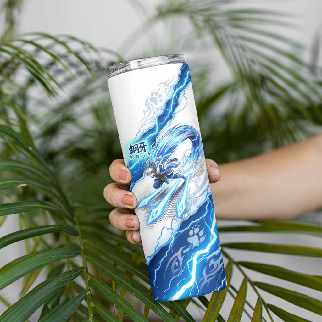 Koga Inuyasha Series Skinny Tumbler Electric Storm Anime Style with Blue Wolf Spirit