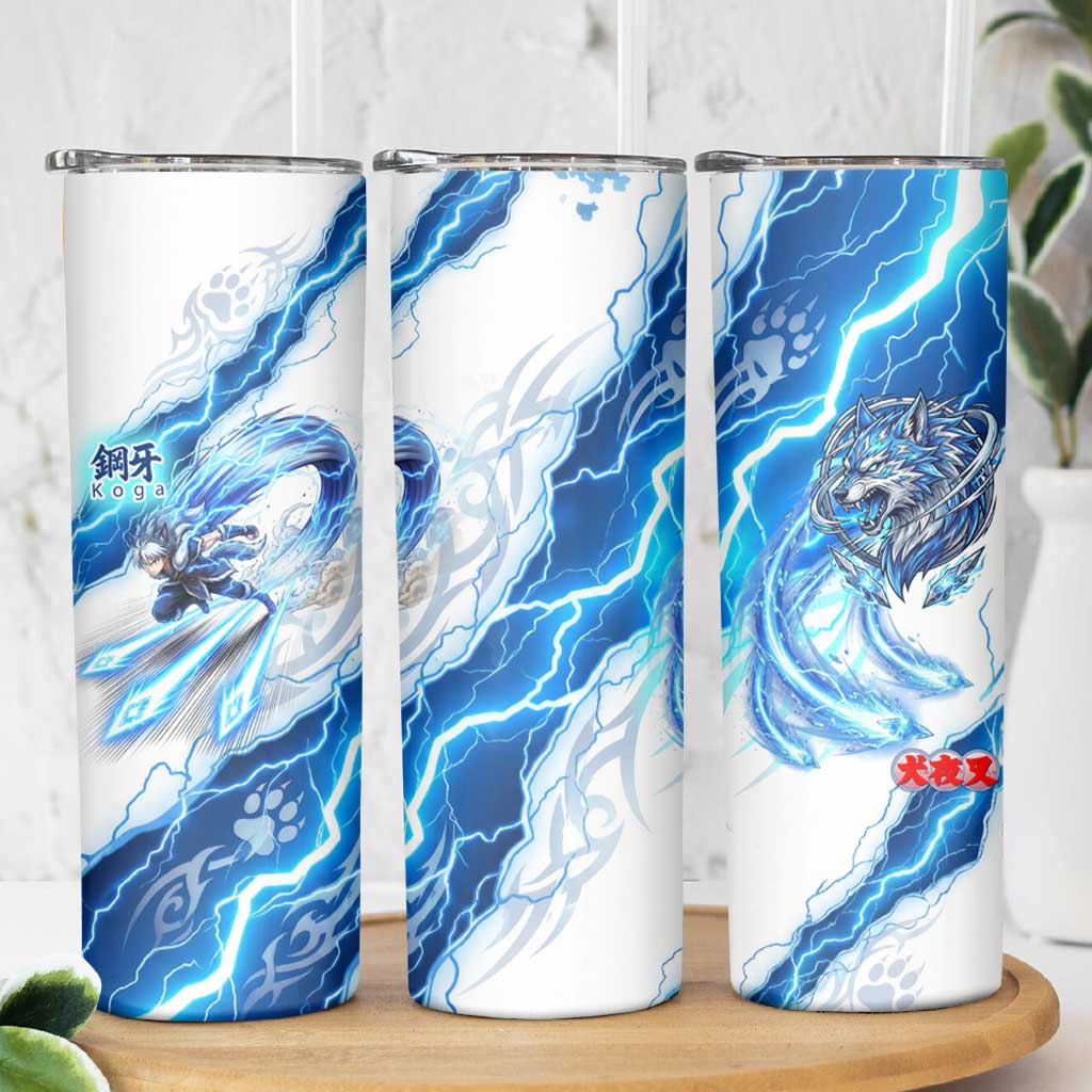 Koga Inuyasha Series Skinny Tumbler Electric Storm Anime Style with Blue Wolf Spirit