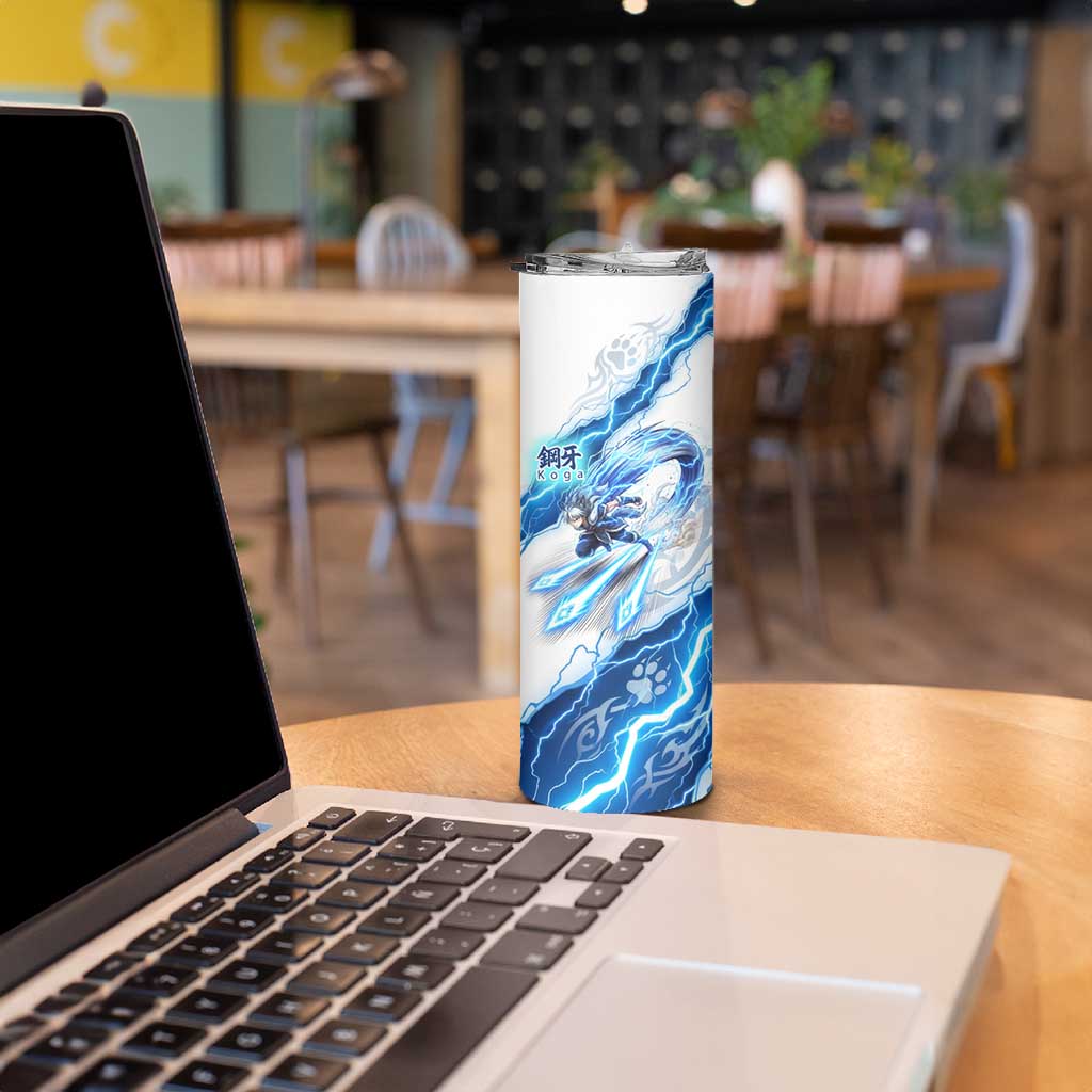Koga Inuyasha Series Skinny Tumbler Electric Storm Anime Style with Blue Wolf Spirit