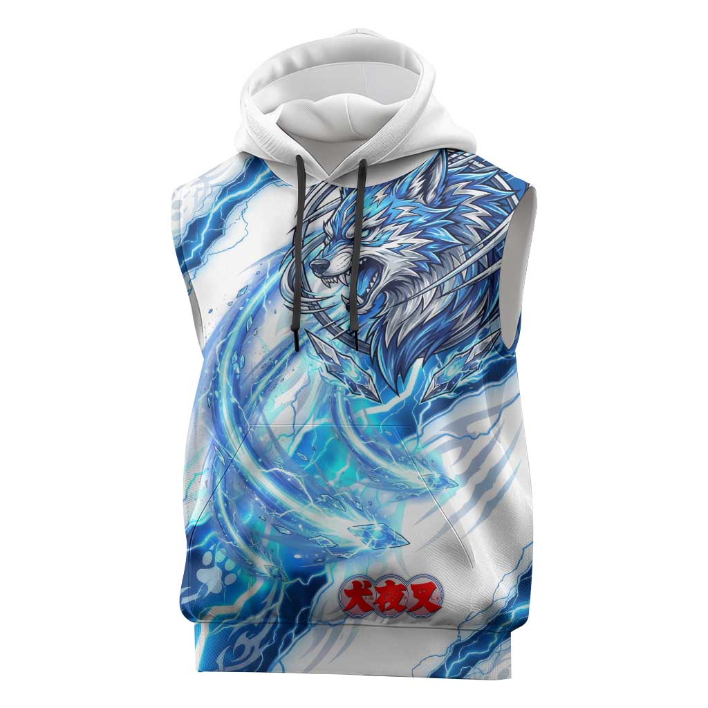 Koga Inuyasha Series Sleeveless Hoodie Electric Storm Anime Style with Blue Wolf Spirit