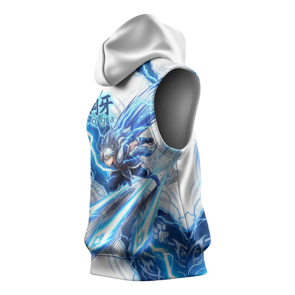 Koga Inuyasha Series Sleeveless Hoodie Electric Storm Anime Style with Blue Wolf Spirit