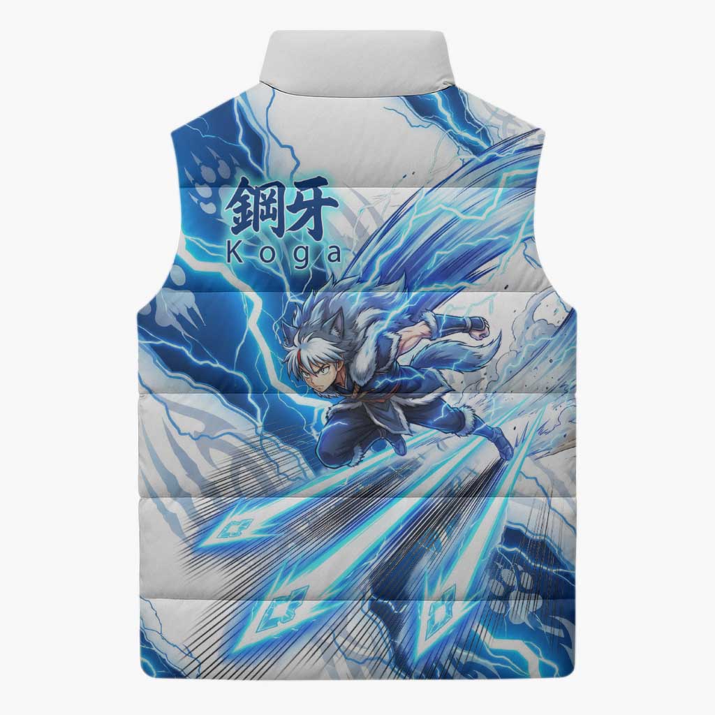 Koga Inuyasha Series Sleeveless Puffer Jacket Electric Storm Anime Style with Blue Wolf Spirit