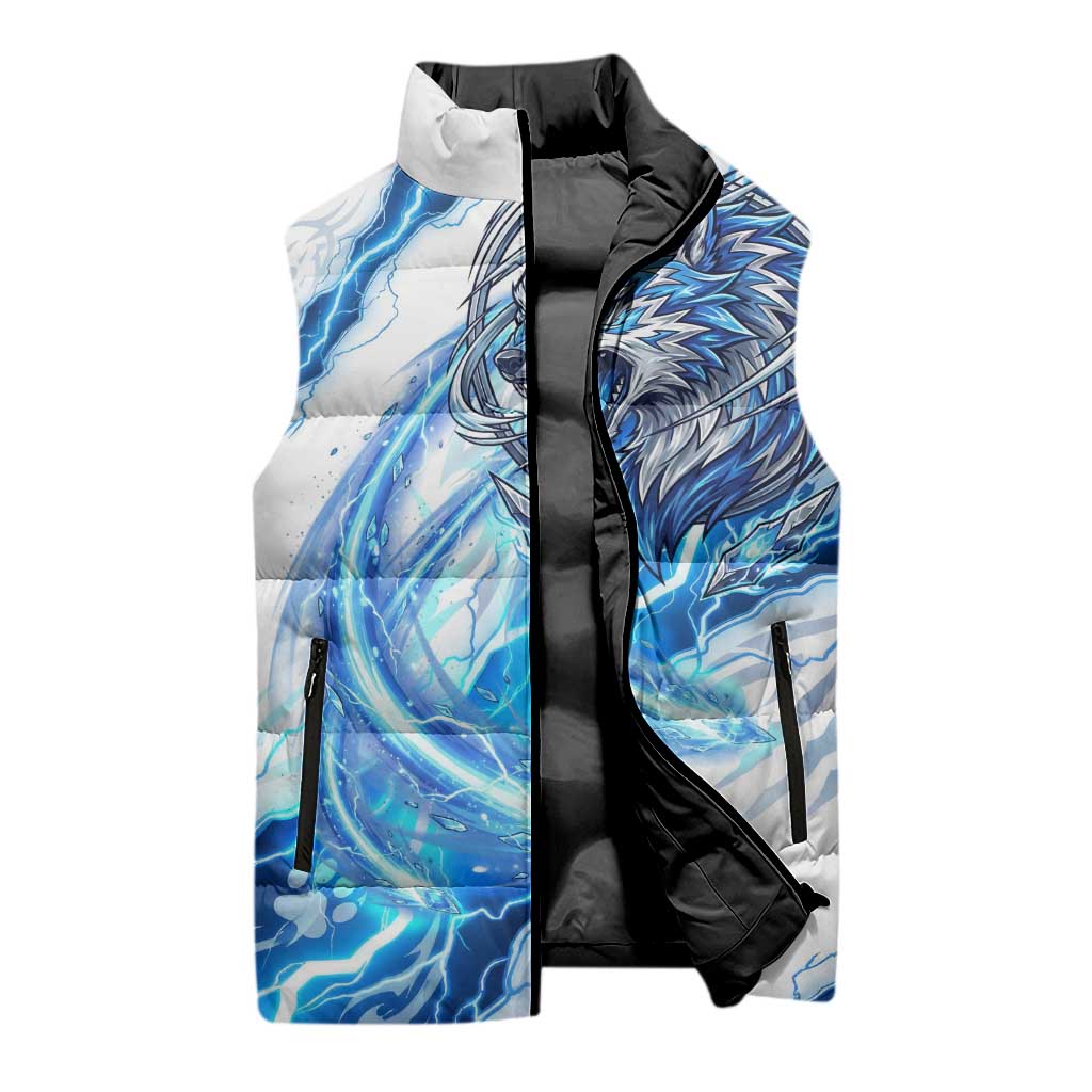 Koga Inuyasha Series Sleeveless Puffer Jacket Electric Storm Anime Style with Blue Wolf Spirit