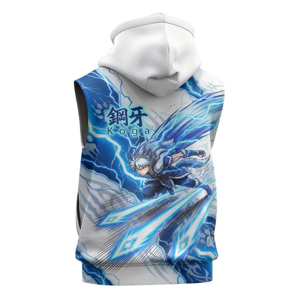 Koga Inuyasha Series Sleeveless Zip Hoodie Electric Storm Anime Style with Blue Wolf Spirit