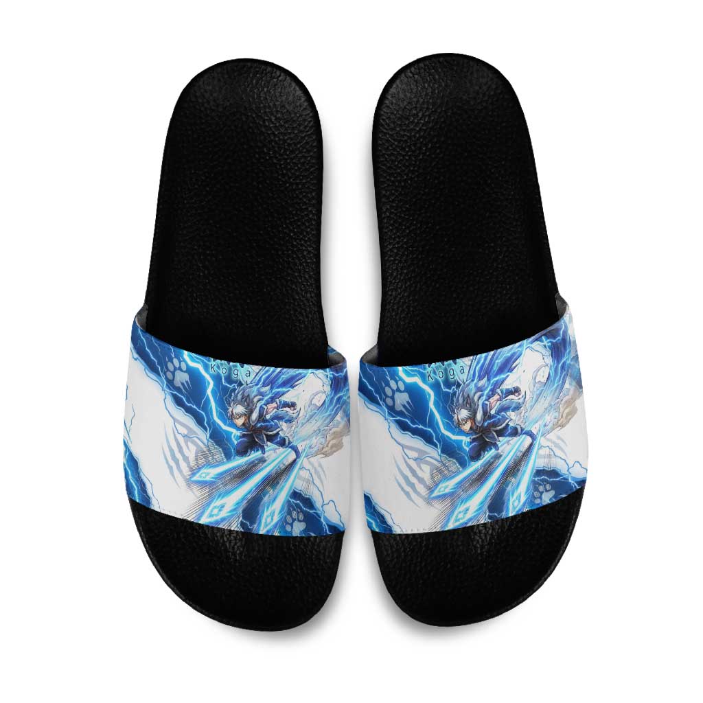 Koga Inuyasha Series Slide Sandals Electric Storm Anime Style with Blue Wolf Spirit