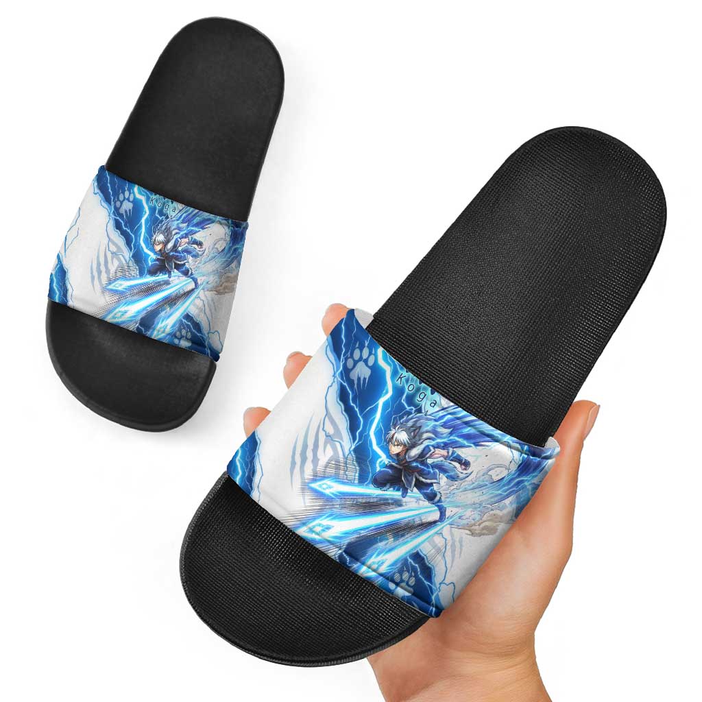Koga Inuyasha Series Slide Sandals Electric Storm Anime Style with Blue Wolf Spirit