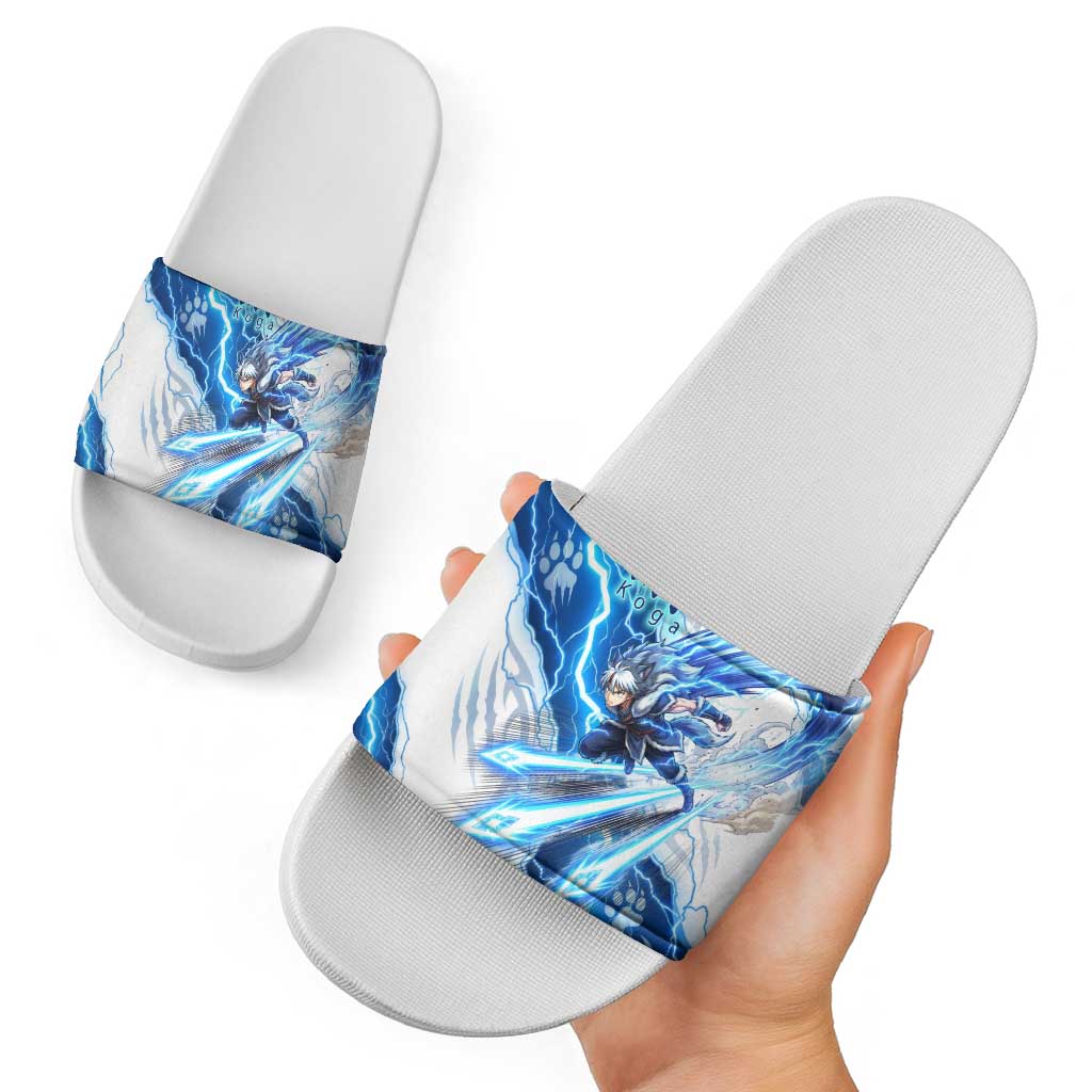 Koga Inuyasha Series Slide Sandals Electric Storm Anime Style with Blue Wolf Spirit