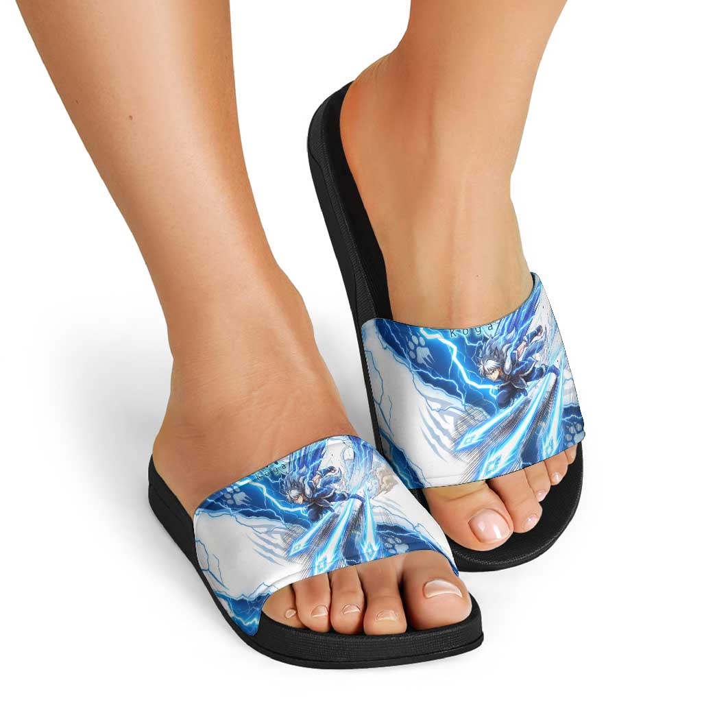 Koga Inuyasha Series Slide Sandals Electric Storm Anime Style with Blue Wolf Spirit