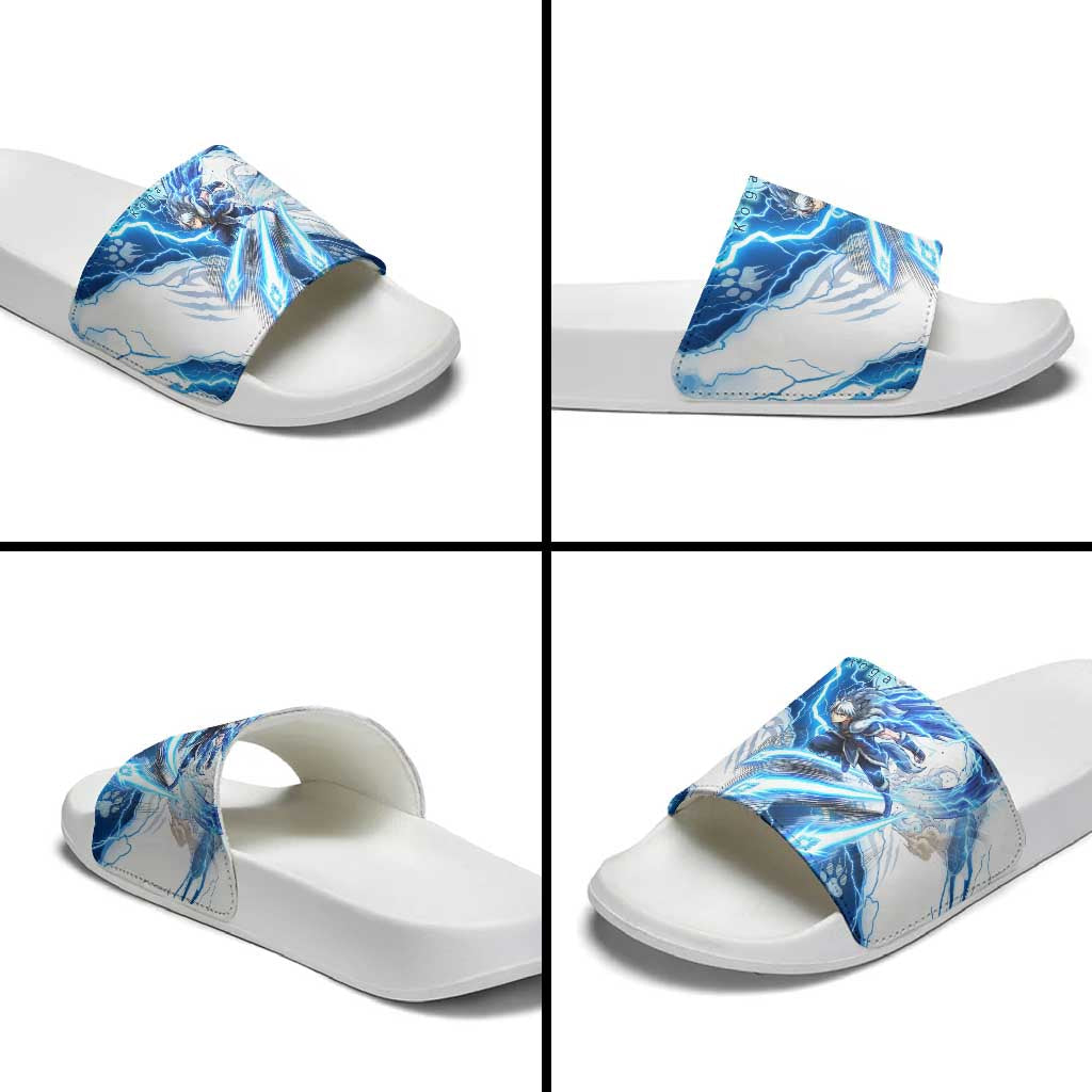 Koga Inuyasha Series Slide Sandals Electric Storm Anime Style with Blue Wolf Spirit