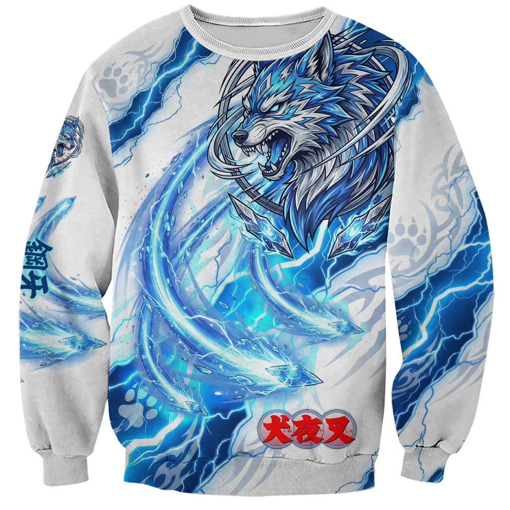 Koga Inuyasha Series Sweatshirt Electric Storm Anime Style with Blue Wolf Spirit