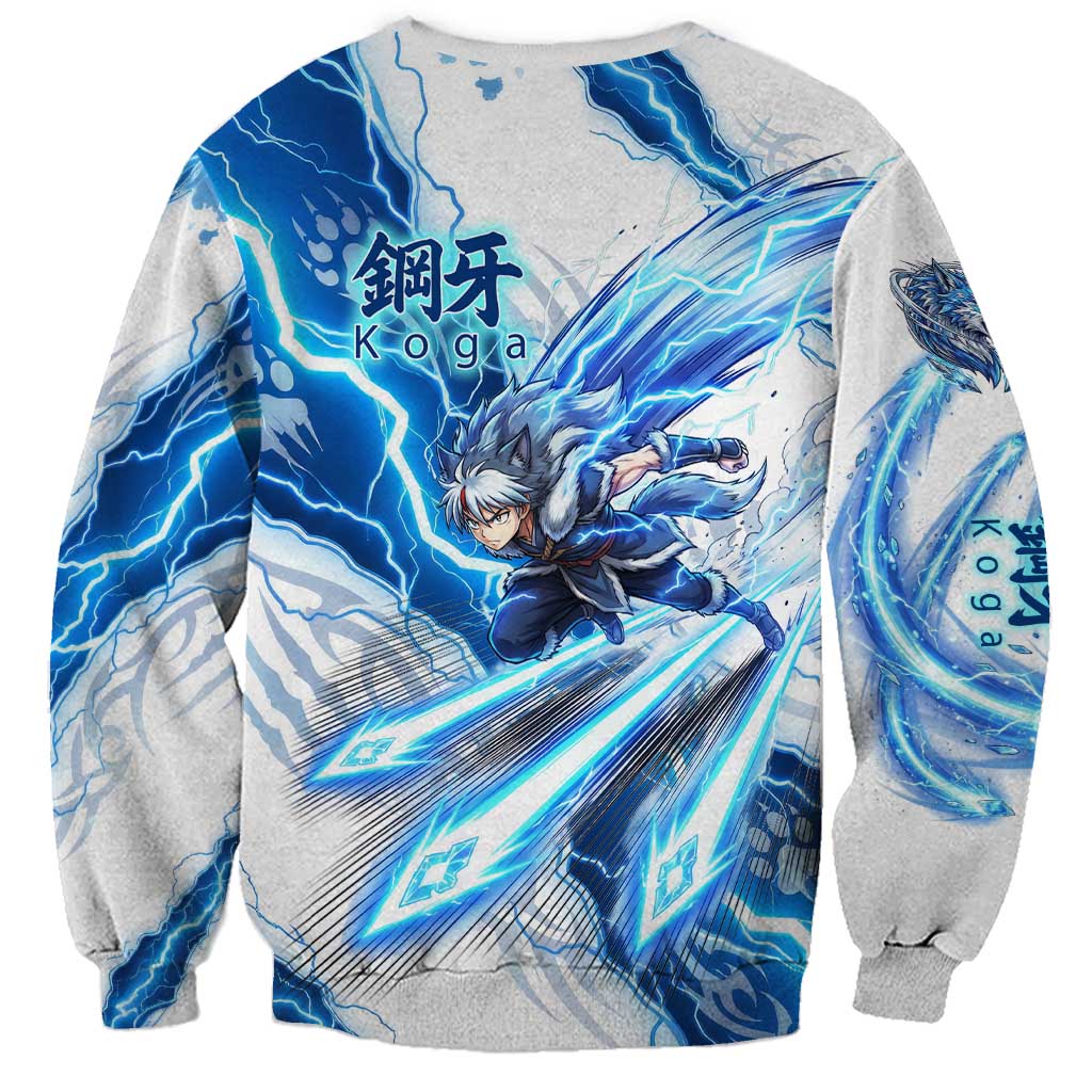 Koga Inuyasha Series Sweatshirt Electric Storm Anime Style with Blue Wolf Spirit