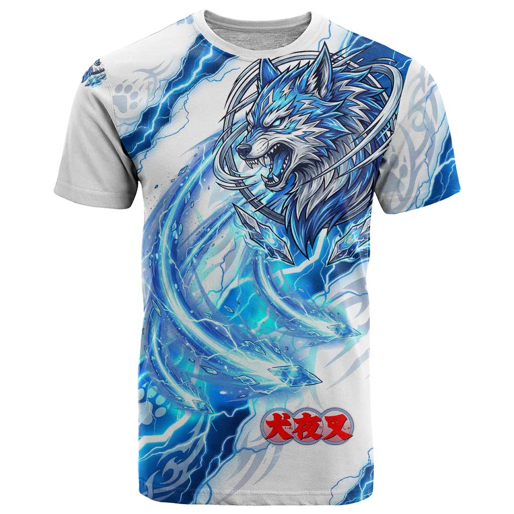 Koga Inuyasha Series T Shirt Electric Storm Anime Style with Blue Wolf Spirit