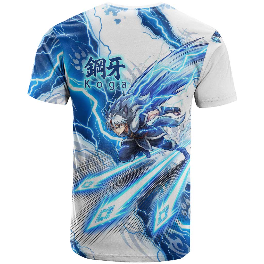 Koga Inuyasha Series T Shirt Electric Storm Anime Style with Blue Wolf Spirit
