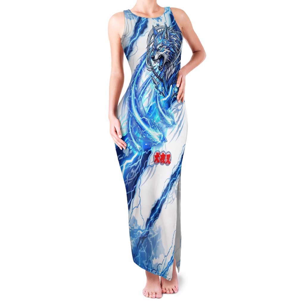 Koga Inuyasha Series Tank Maxi Dress Electric Storm Anime Style with Blue Wolf Spirit