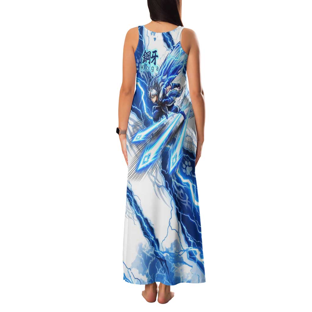 Koga Inuyasha Series Tank Maxi Dress Electric Storm Anime Style with Blue Wolf Spirit