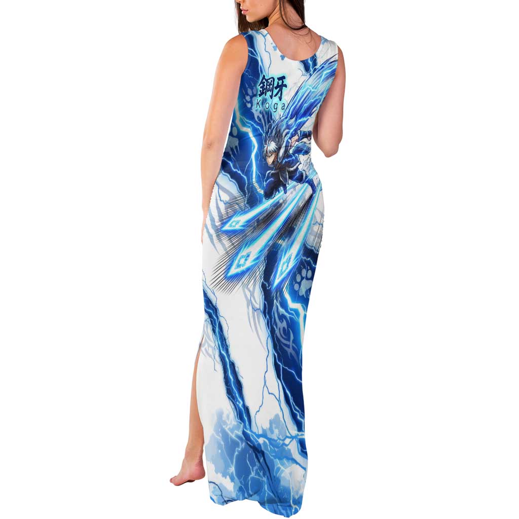 Koga Inuyasha Series Tank Maxi Dress Electric Storm Anime Style with Blue Wolf Spirit