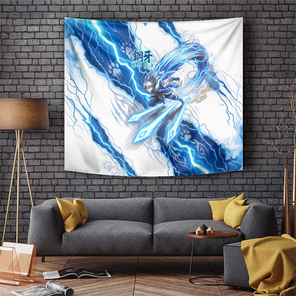 Koga Inuyasha Series Tapestry Electric Storm Anime Style with Blue Wolf Spirit
