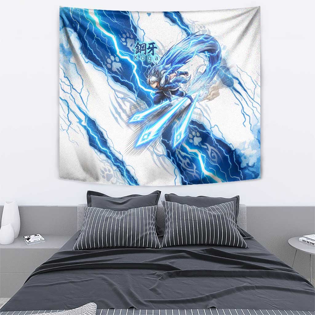 Koga Inuyasha Series Tapestry Electric Storm Anime Style with Blue Wolf Spirit