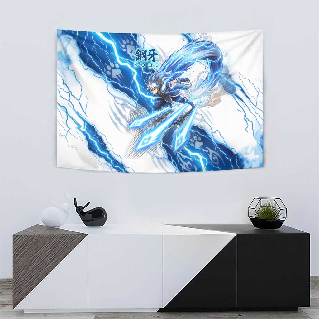 Koga Inuyasha Series Tapestry Electric Storm Anime Style with Blue Wolf Spirit