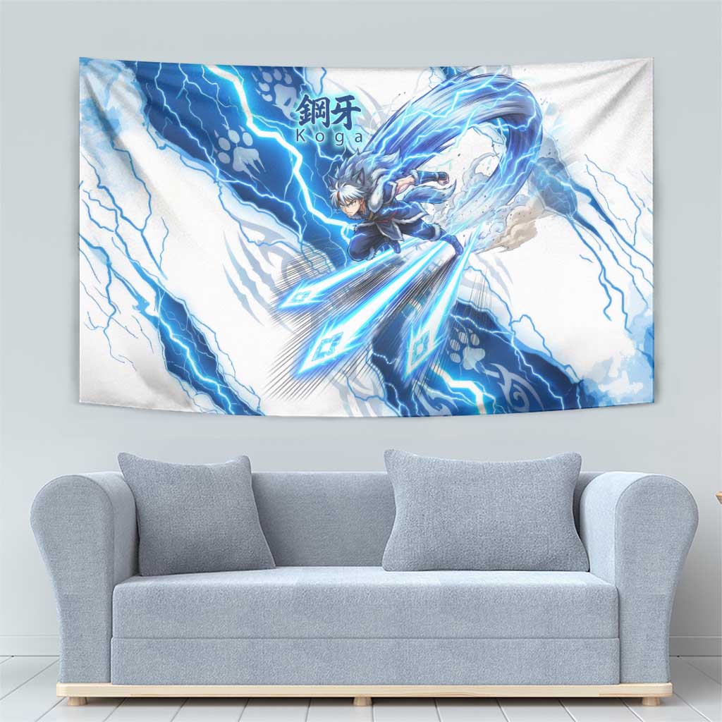 Koga Inuyasha Series Tapestry Electric Storm Anime Style with Blue Wolf Spirit
